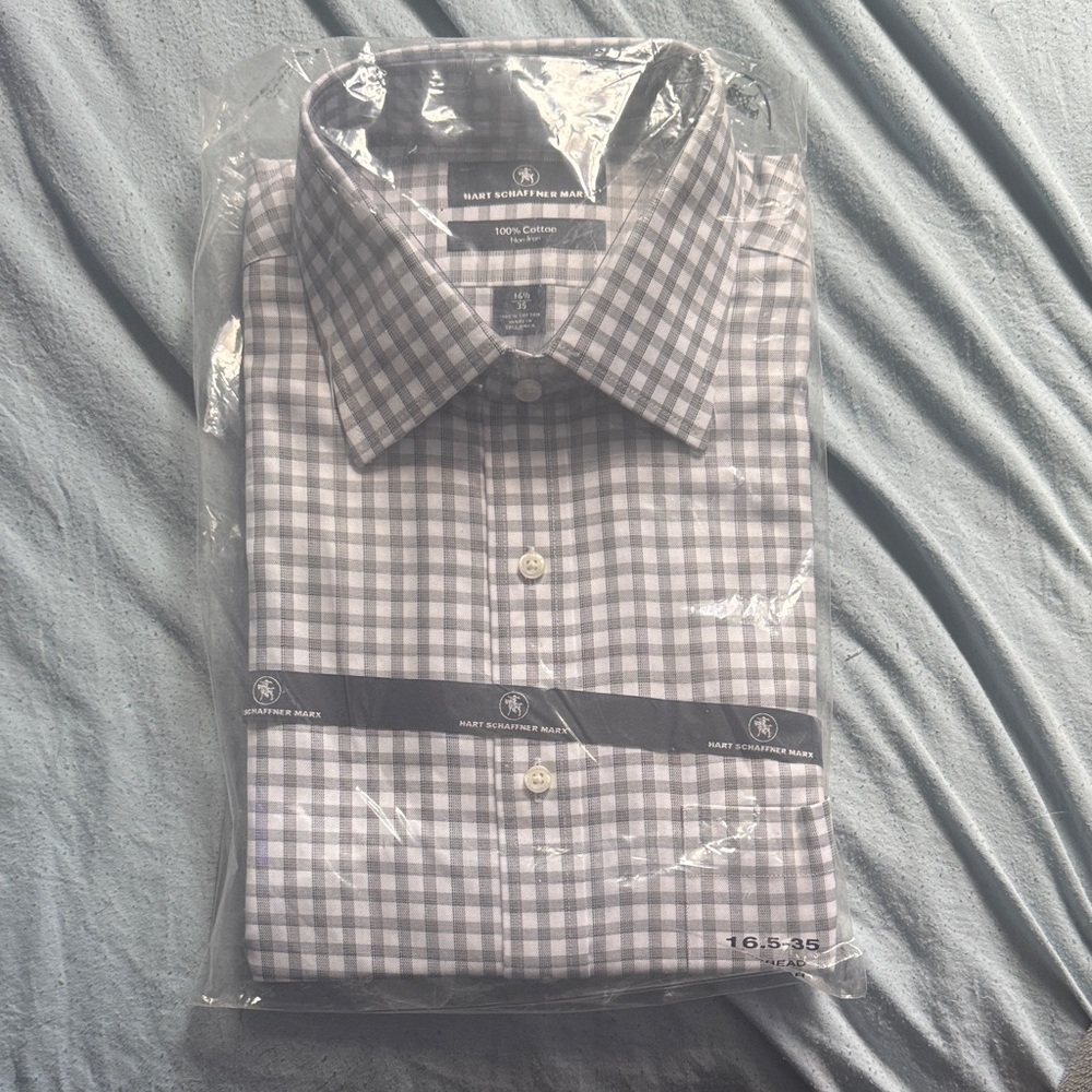Hart Schaffner Marx Black and White Checkered Dress Shirt